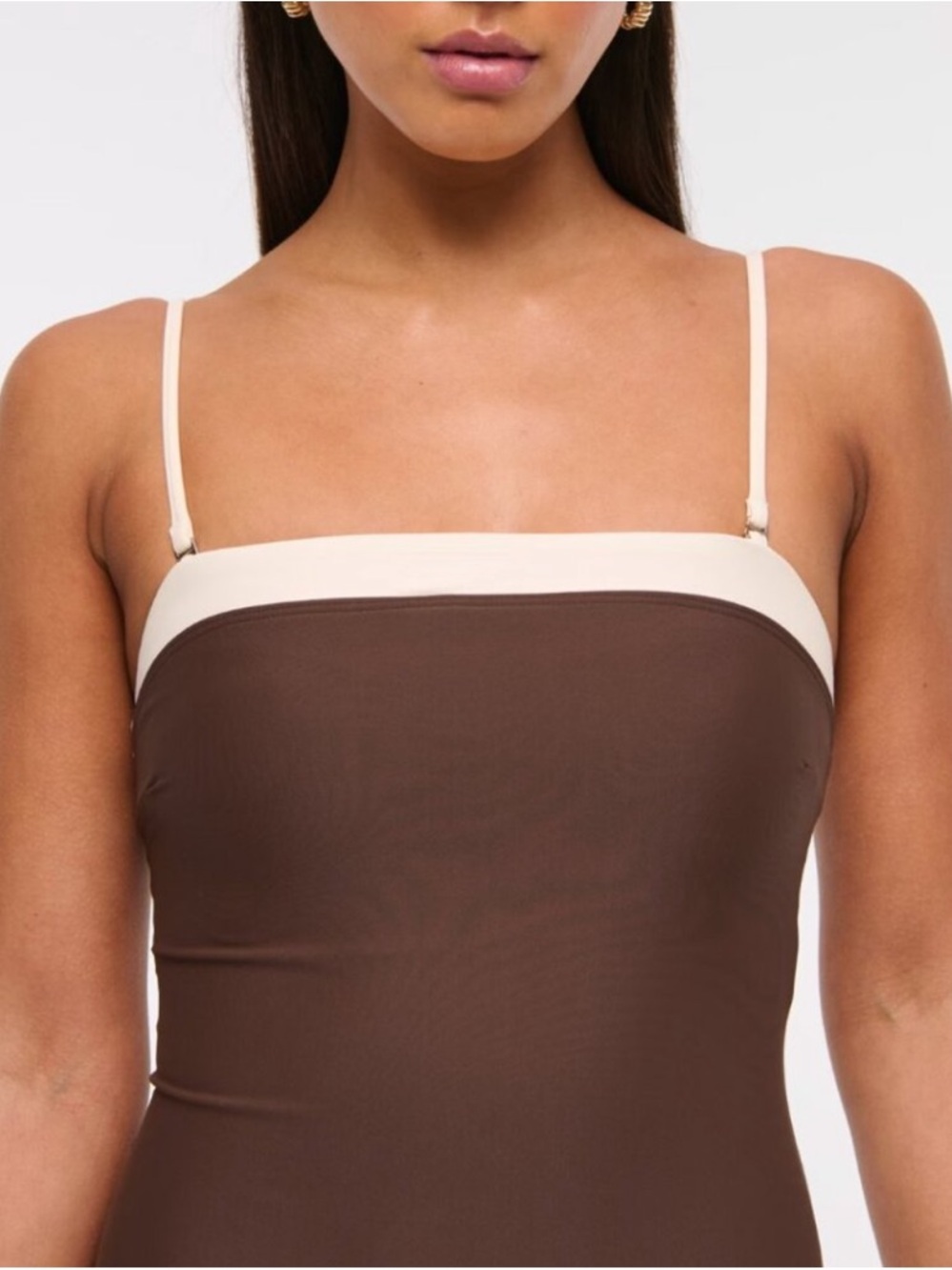 Abercrombie A&F Marina One-Piece Swimsuit in Brown with Cream Trim - Picture 2 of 4